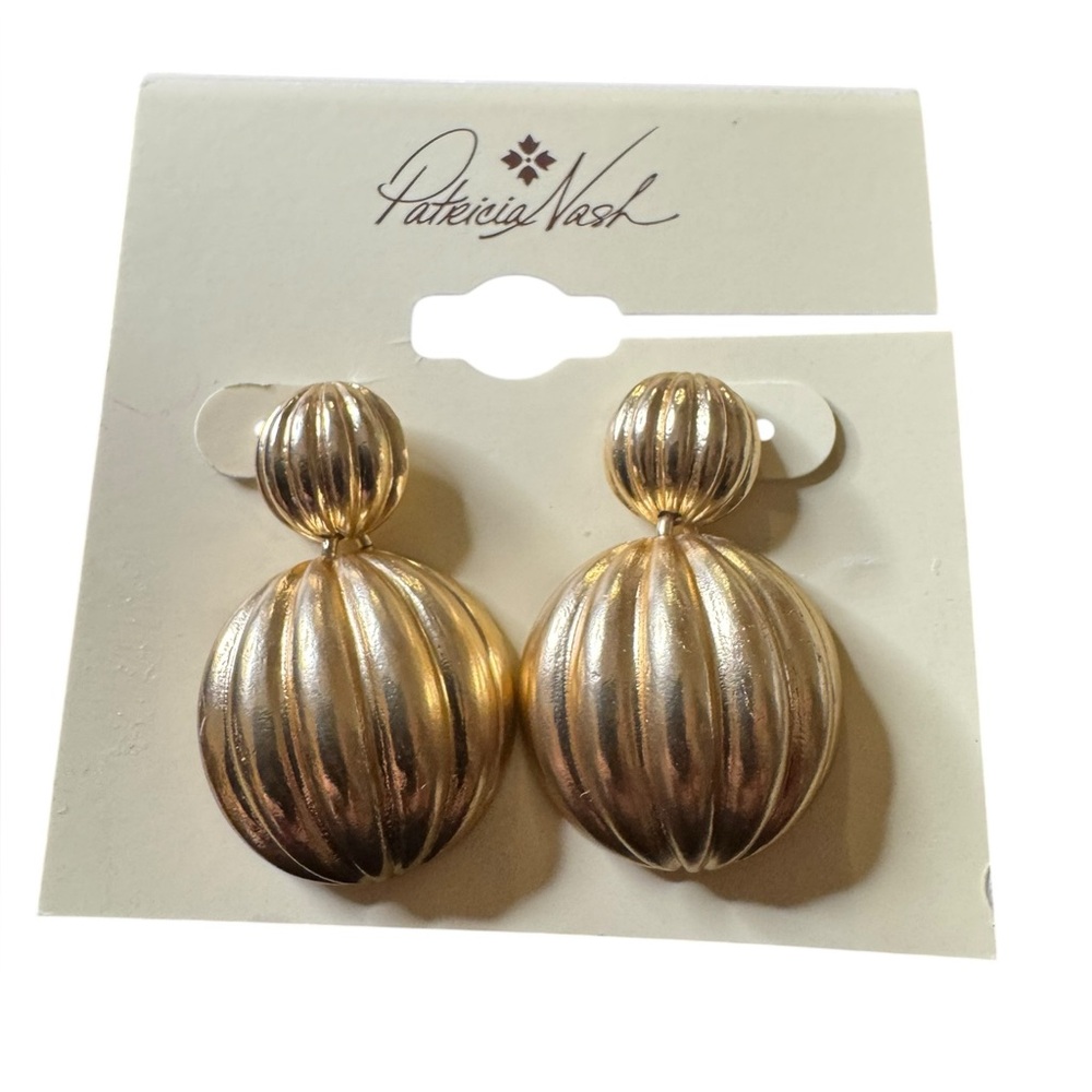Patricia Nash - Double Scalloped Drop Earrings - NEW Metal Plated - Gold Tone